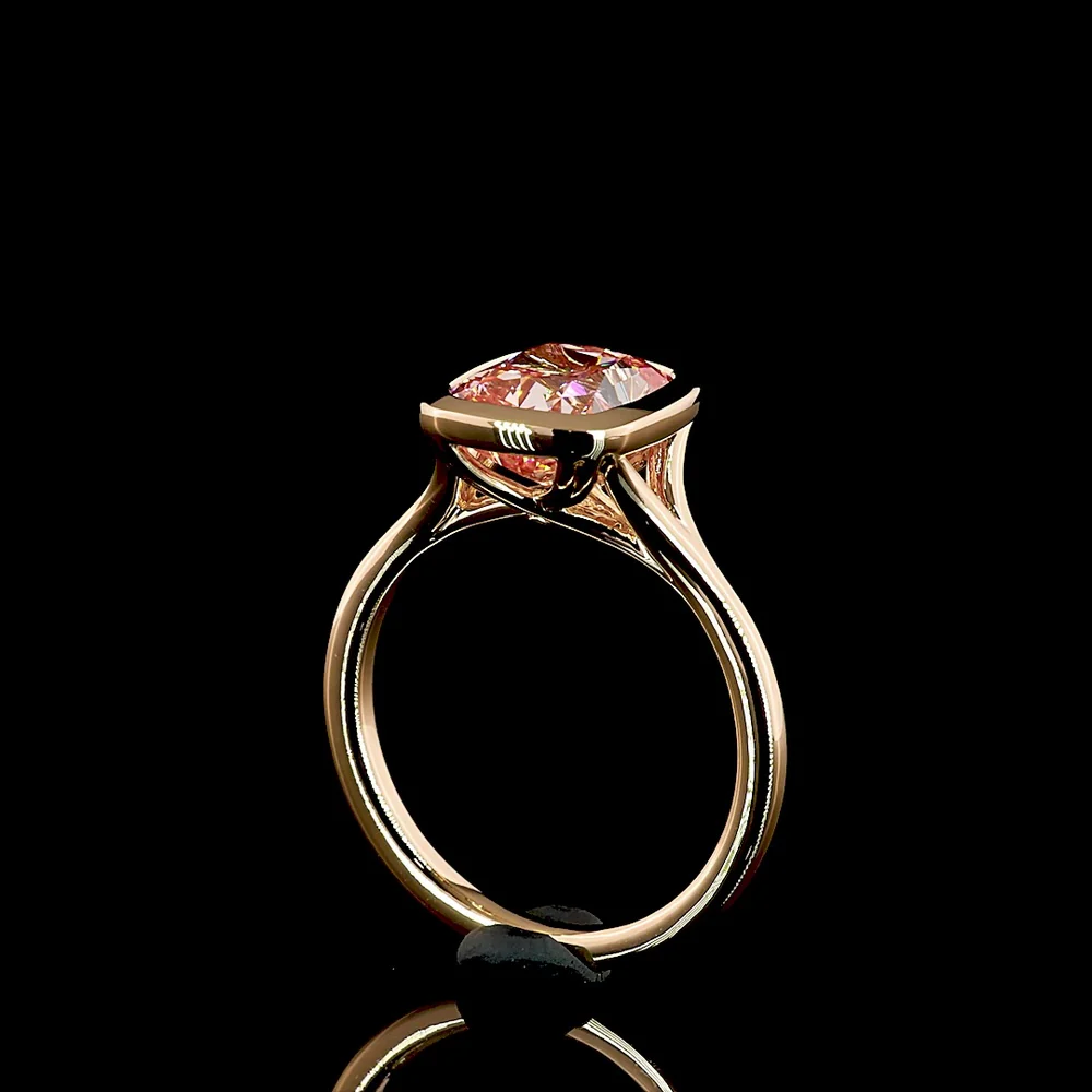 14K Rose Gold Cushion Modified Solitaire Ring with Fancy Vivid Pink Lab Diamond - 3.32 Total Carat Weight - Covaloro Fine Jewelry - Image 3