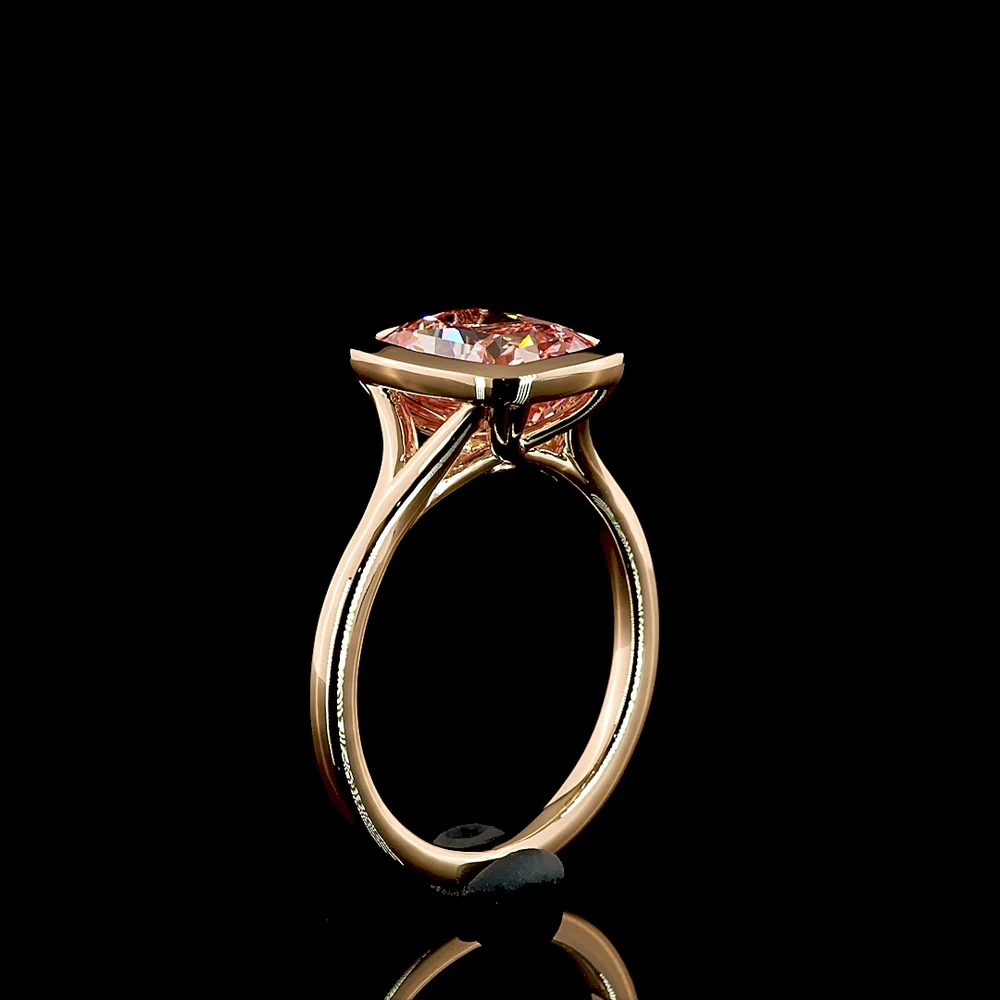 14K Rose Gold Cushion Modified Solitaire Ring with Fancy Vivid Pink Lab Diamond - 3.32 Total Carat Weight - Covaloro Fine Jewelry - Image 4