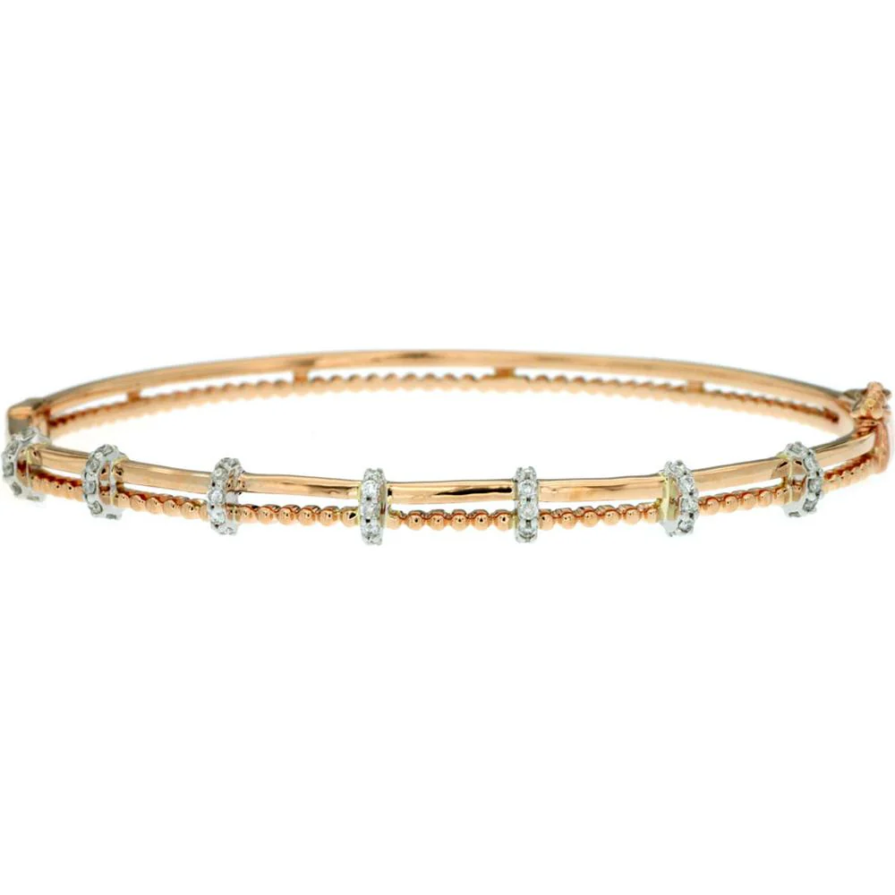 14K Rose Gold Diamond Bangle with Beaded Detail - 0.28 Carats Total Diamond Weight - Royal Jewelry