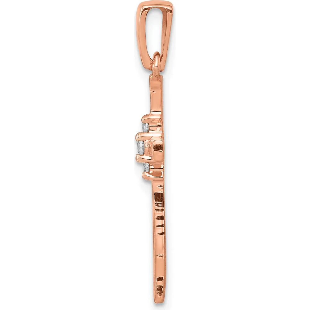 14K Rose Gold Diamond Cross Pendant with 3 Round Diamonds - 0.06 Carat Total Diamond Weight by Monteluci Fine Jewelry - Image 2