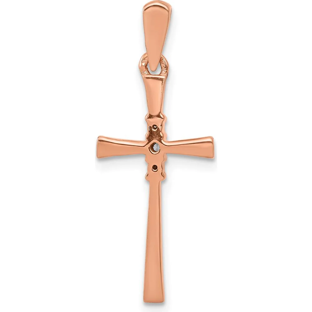 14K Rose Gold Diamond Cross Pendant with 3 Round Diamonds - 0.06 Carat Total Diamond Weight by Monteluci Fine Jewelry - Image 3