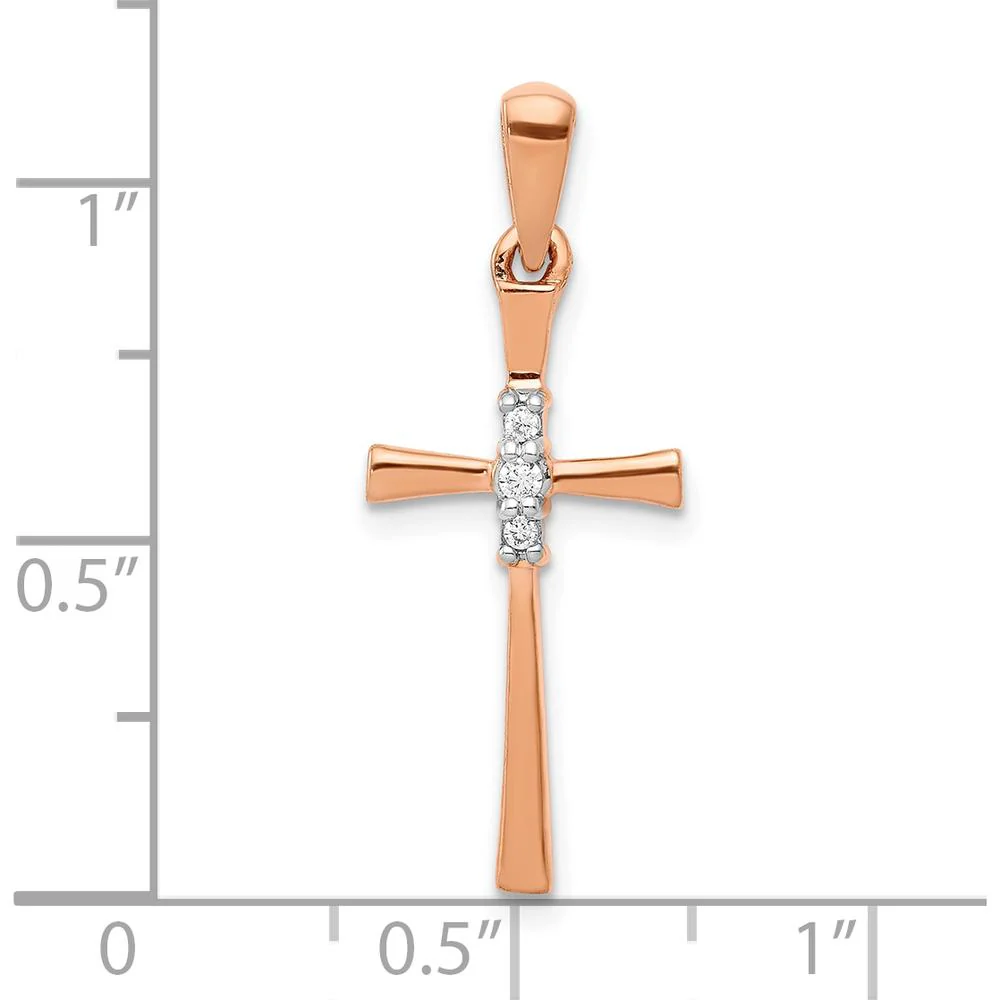 14K Rose Gold Diamond Cross Pendant with 3 Round Diamonds - 0.06 Carat Total Diamond Weight by Monteluci Fine Jewelry - Image 4