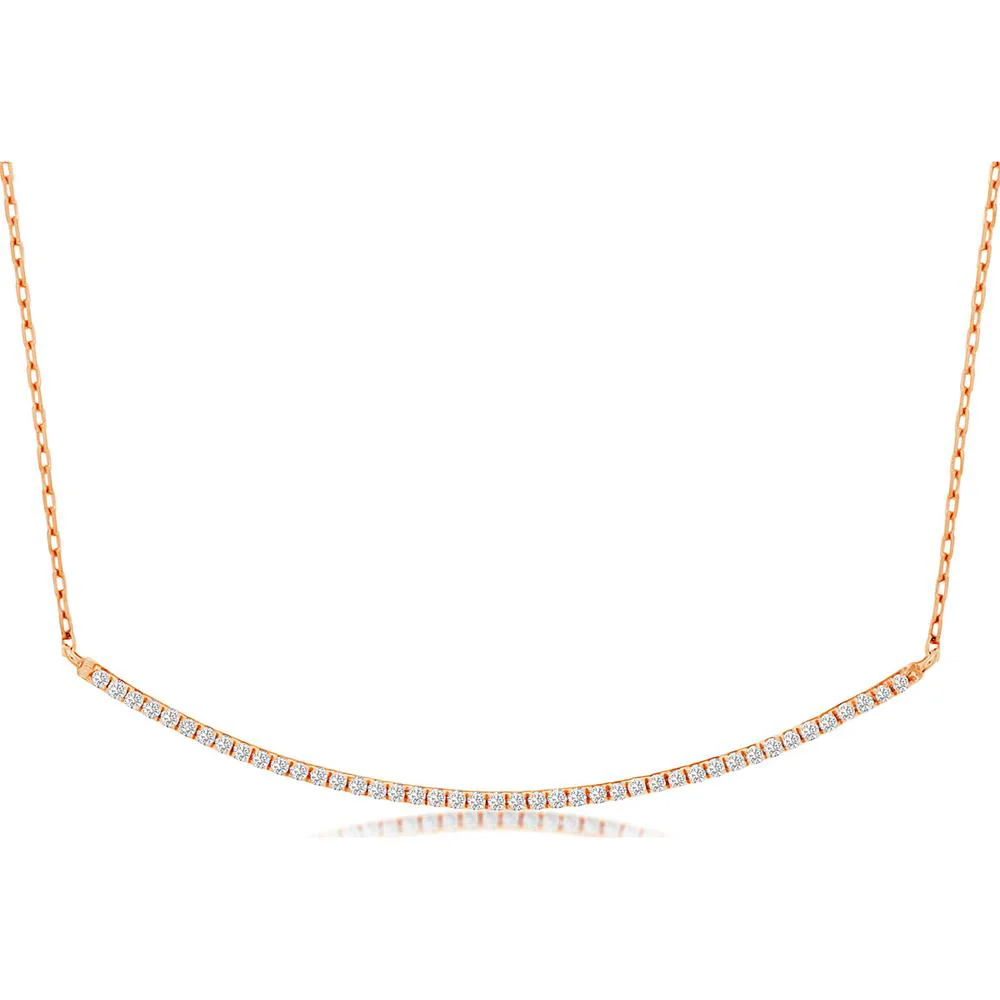 14K Rose Gold Diamond Curve Necklace - 0.25 Carats Total Diamond Weight - Royal Jewelry
