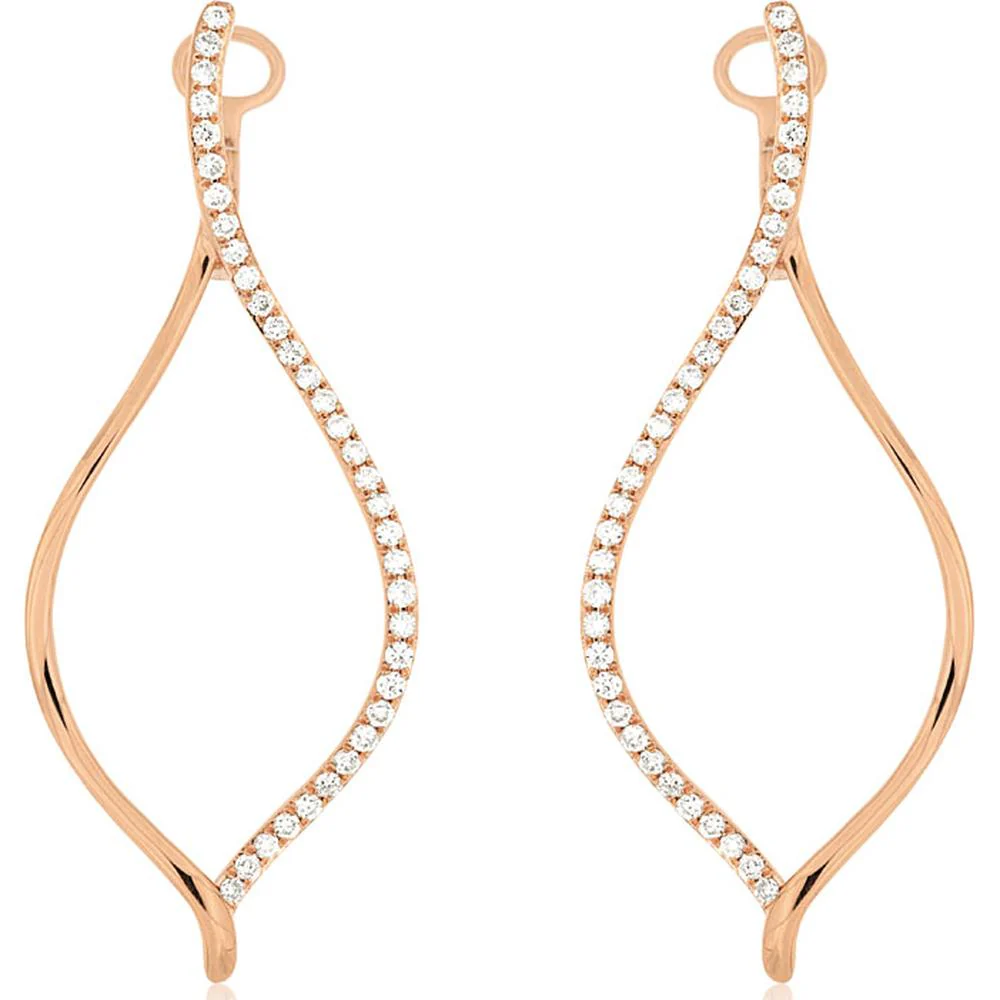 14K Rose Gold Diamond Drop Earrings - 0.56 Carats Total Diamond Weight - Royal Jewelry