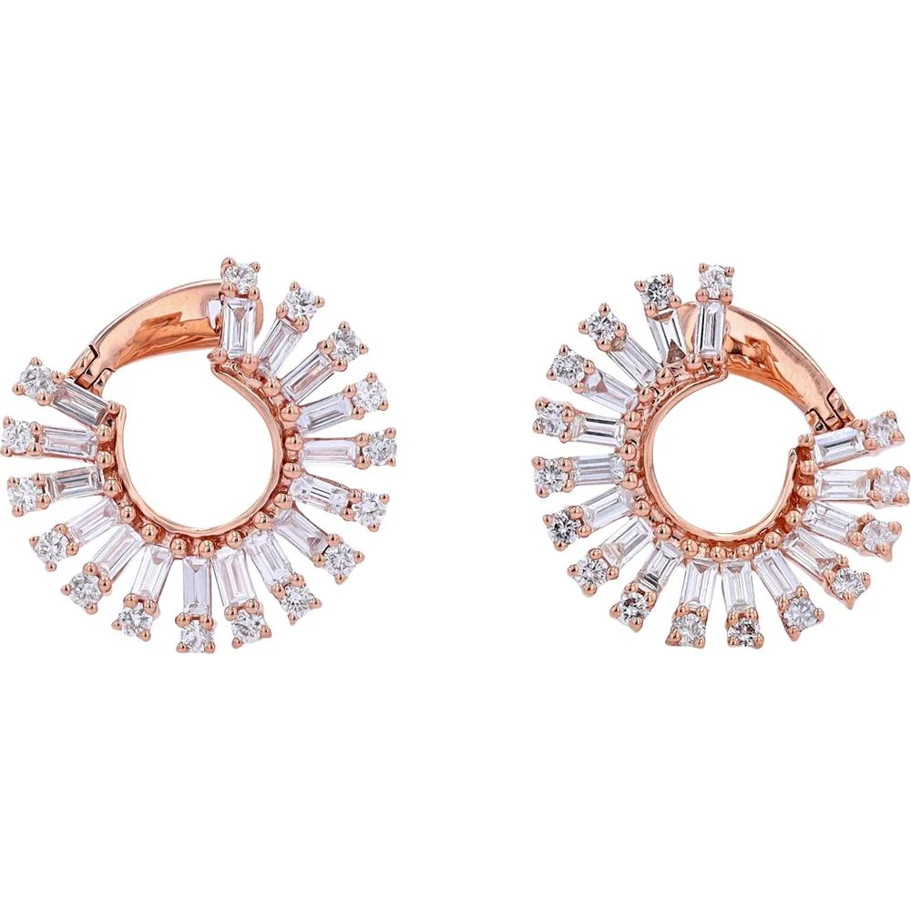 14K Rose Gold Diamond Earrings with Baguette Cut Diamonds - 1.50 Carat Total Diamond Weight