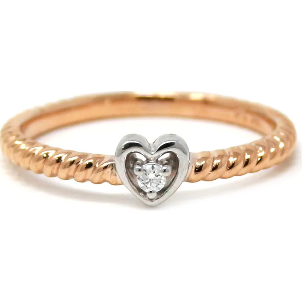 14K Rose Gold Diamond Heart Stackable Ring - .02 Carat Total Diamond Weight