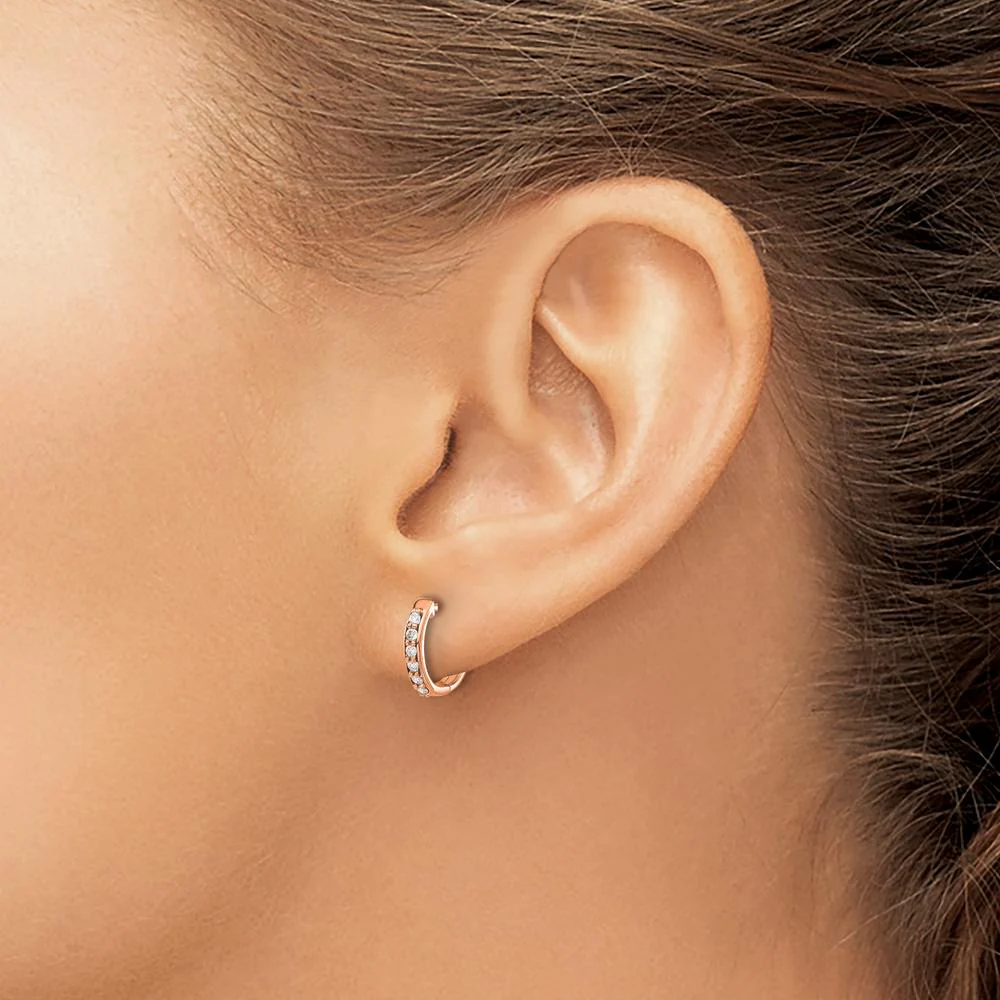 14K Rose Gold Diamond Hinged Hoop Earrings - 0.035 Carat Total Diamond Weight by Oro Pregiato - Image 3