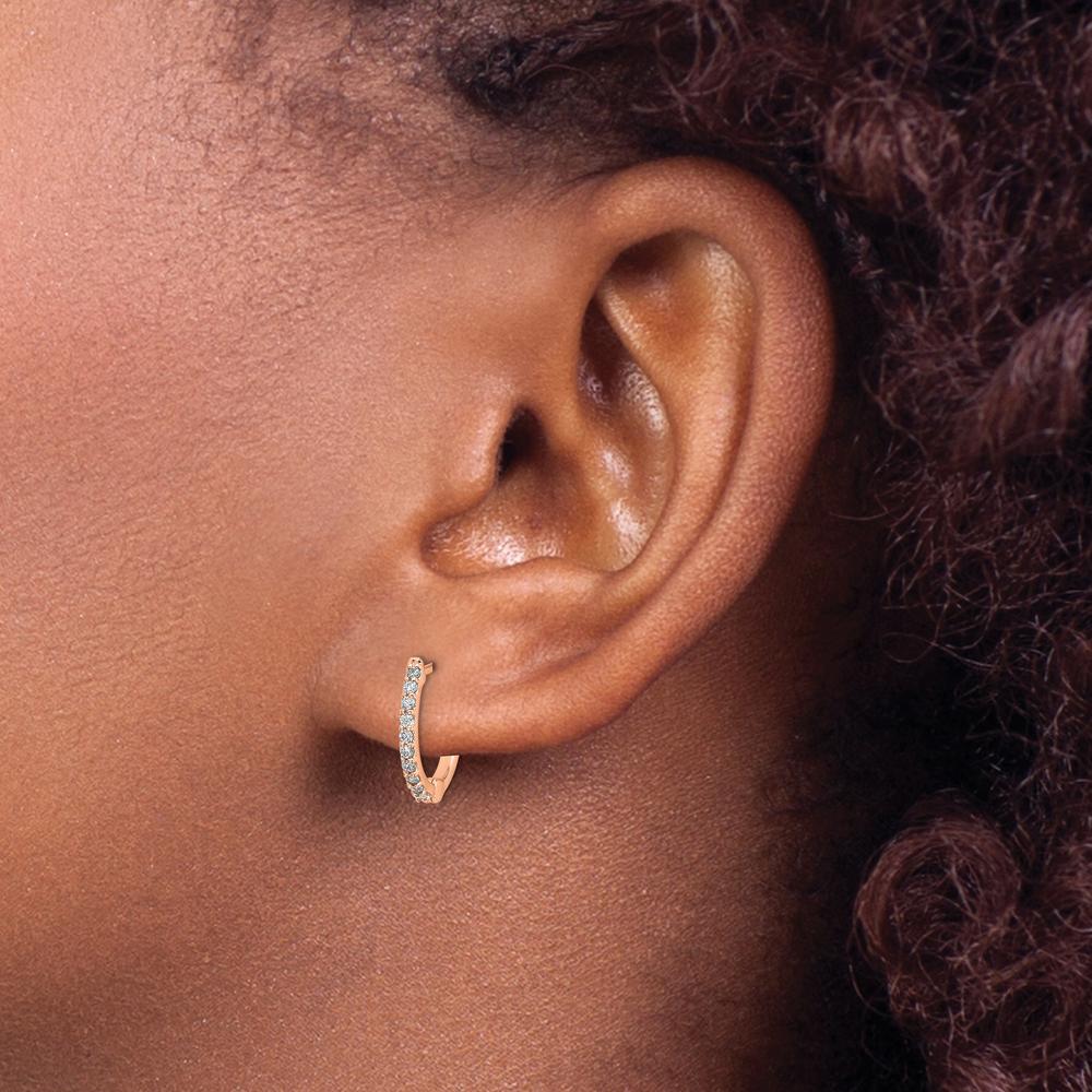14K Rose Gold Diamond Hinged Hoop Earrings - 0.20 Carat Total Diamond Weight by Monteluci Fine Jewelry - Image 3