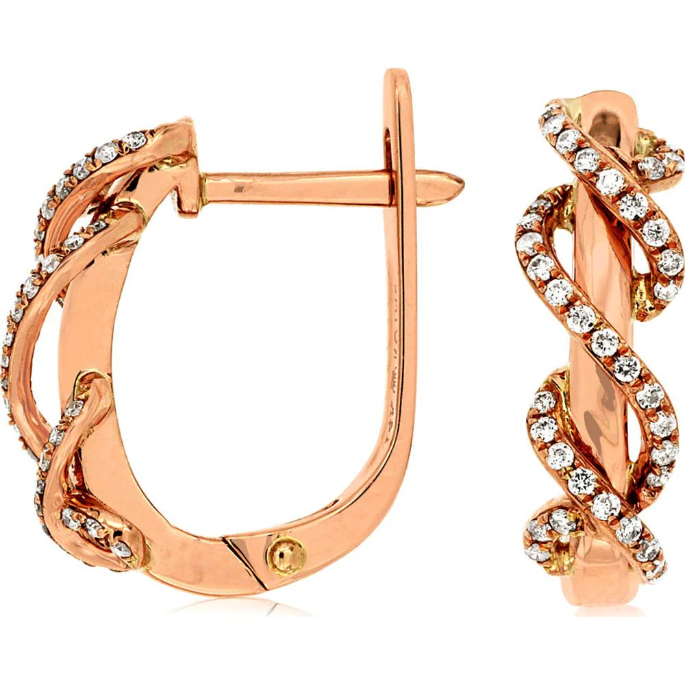 14K Rose Gold Diamond Hoop Earrings with Prong Set Diamonds - 0.20 Carats Total Diamond Weight - Royal Jewelry