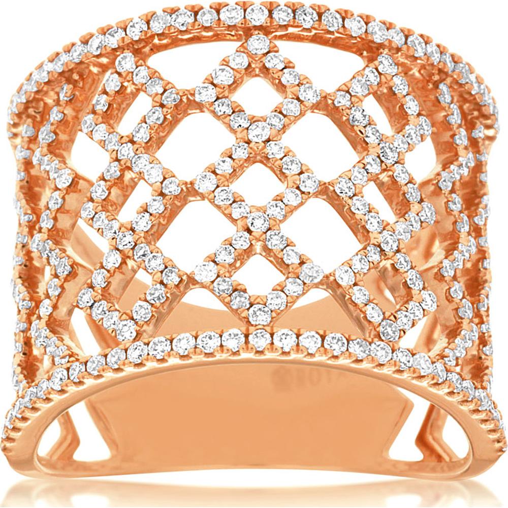 14K Rose Gold Diamond Lattice Ring with Prong Set Round Diamonds - 0.75 Carats Total Diamond Weight - Royal Jewelry