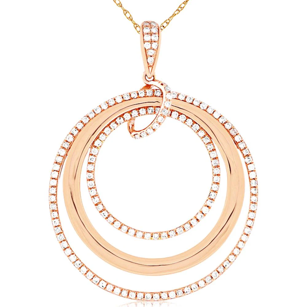 14K Rose Gold Diamond Pendant Necklace - 0.47 Carats Total Diamond Weight - Royal Jewelry