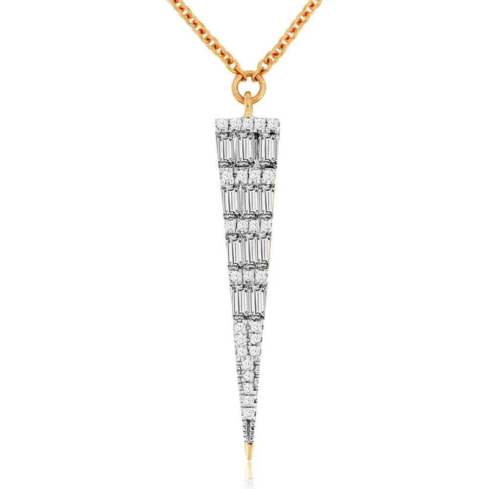 14K Rose Gold Diamond Pendant with Graduated Baguette and Round Brilliant Diamonds - 0.39 Carats Total Diamond Weight - Royal Jewelry