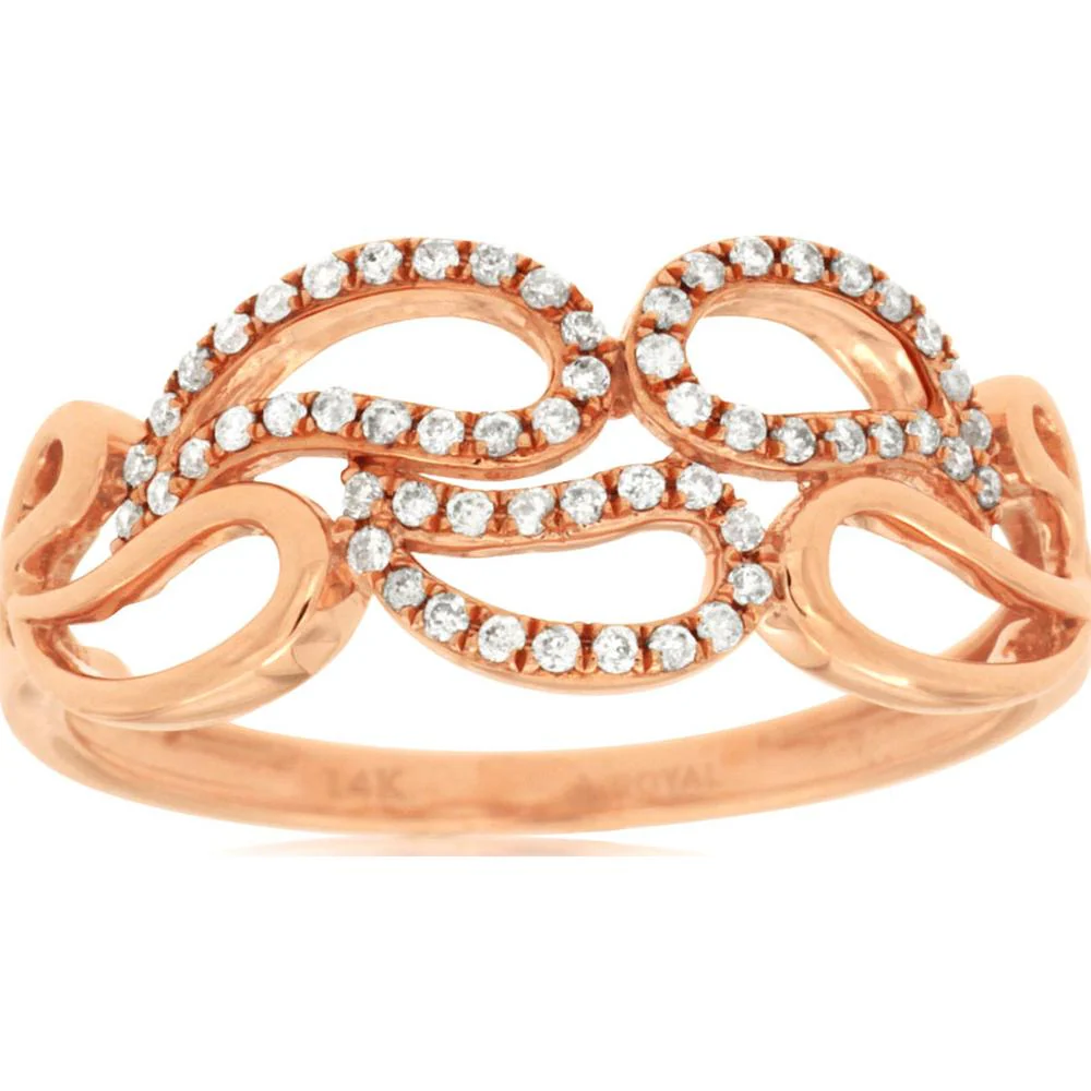 14K Rose Gold Diamond Ring with Milgrain Detail - 0.17 Carats Total Diamond Weight - Royal Jewelry