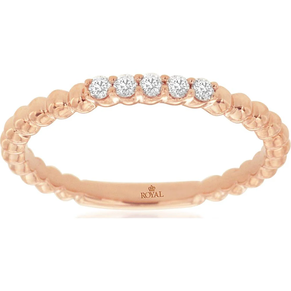 14K Rose Gold Diamond Wedding Band with 5 Brilliant Diamonds - 0.11 Carats Total Diamond Weight - Royal Jewelry