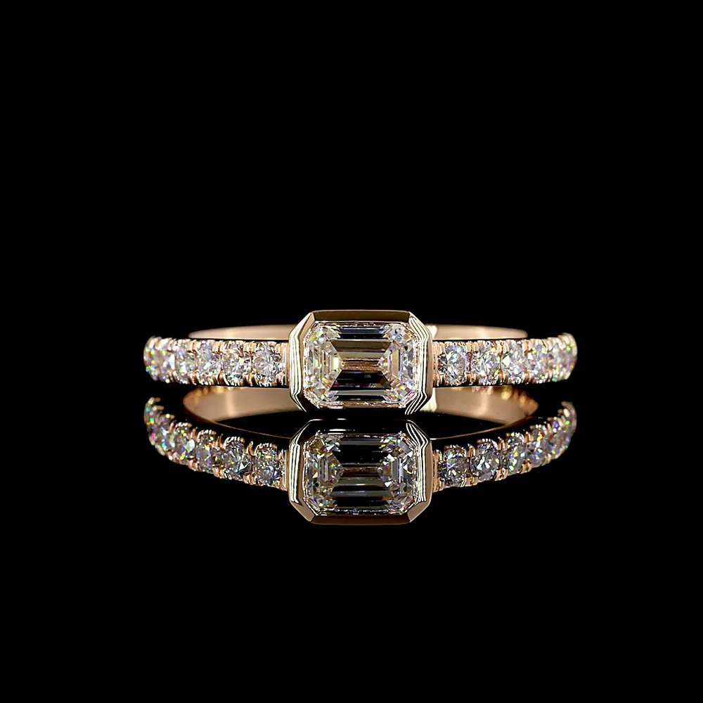 14K Rose Gold East-West Bezel Set Emerald Cut Lab Diamond Solitaire Shank Eternity Band - 0.68 Carat Total Diamond Weight - Covaloro Fine Jewelry