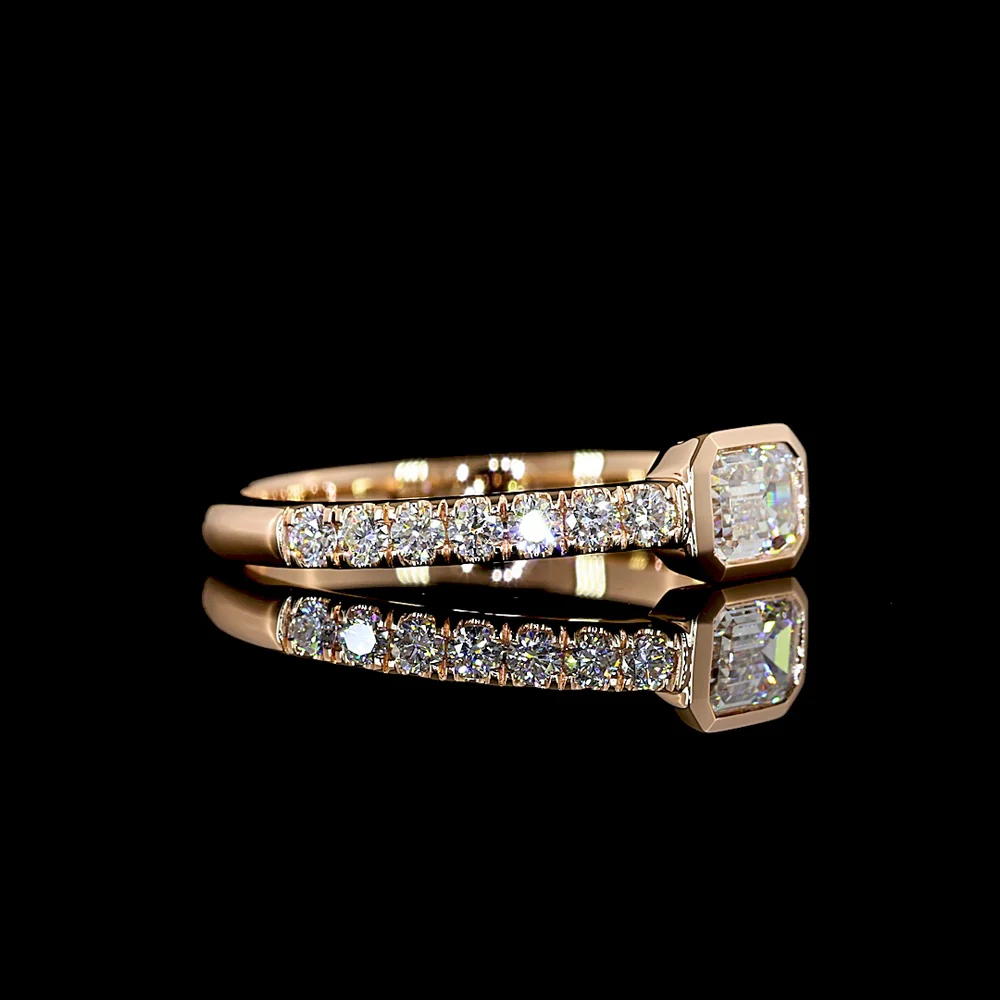 14K Rose Gold East-West Bezel Set Emerald Cut Lab Diamond Solitaire Shank Eternity Band - 0.68 Carat Total Diamond Weight - Covaloro Fine Jewelry - Image 2