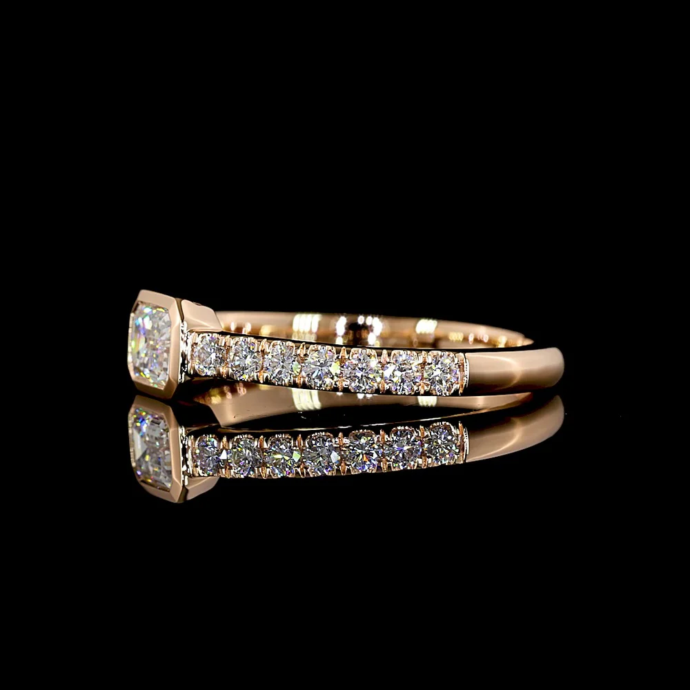 14K Rose Gold East-West Bezel Set Emerald Cut Lab Diamond Solitaire Shank Eternity Band - 0.68 Carat Total Diamond Weight - Covaloro Fine Jewelry - Image 3