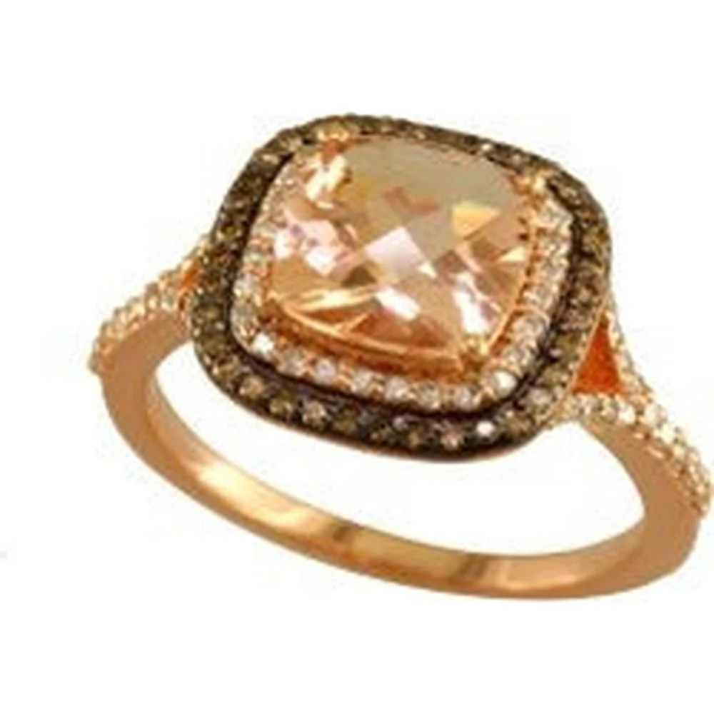 14K Rose Gold EFFY Halo Ring with Cushion - Cut Morganite and Diamonds - 1.60 Carat Morganite & 0.39 Carat Total Diamond Weight