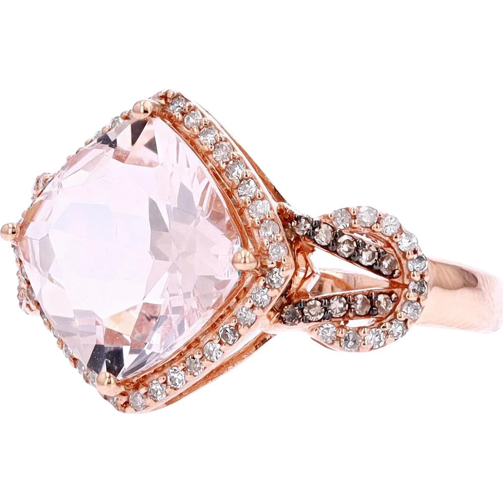 14K Rose Gold EFFY Halo Ring with Diagonal Cushion Cut Morganite and Pavé Diamond Accents - 3.50 Carat Morganite Total Color Weight, 0.34 Carat Total Diamond Weight - Image 2