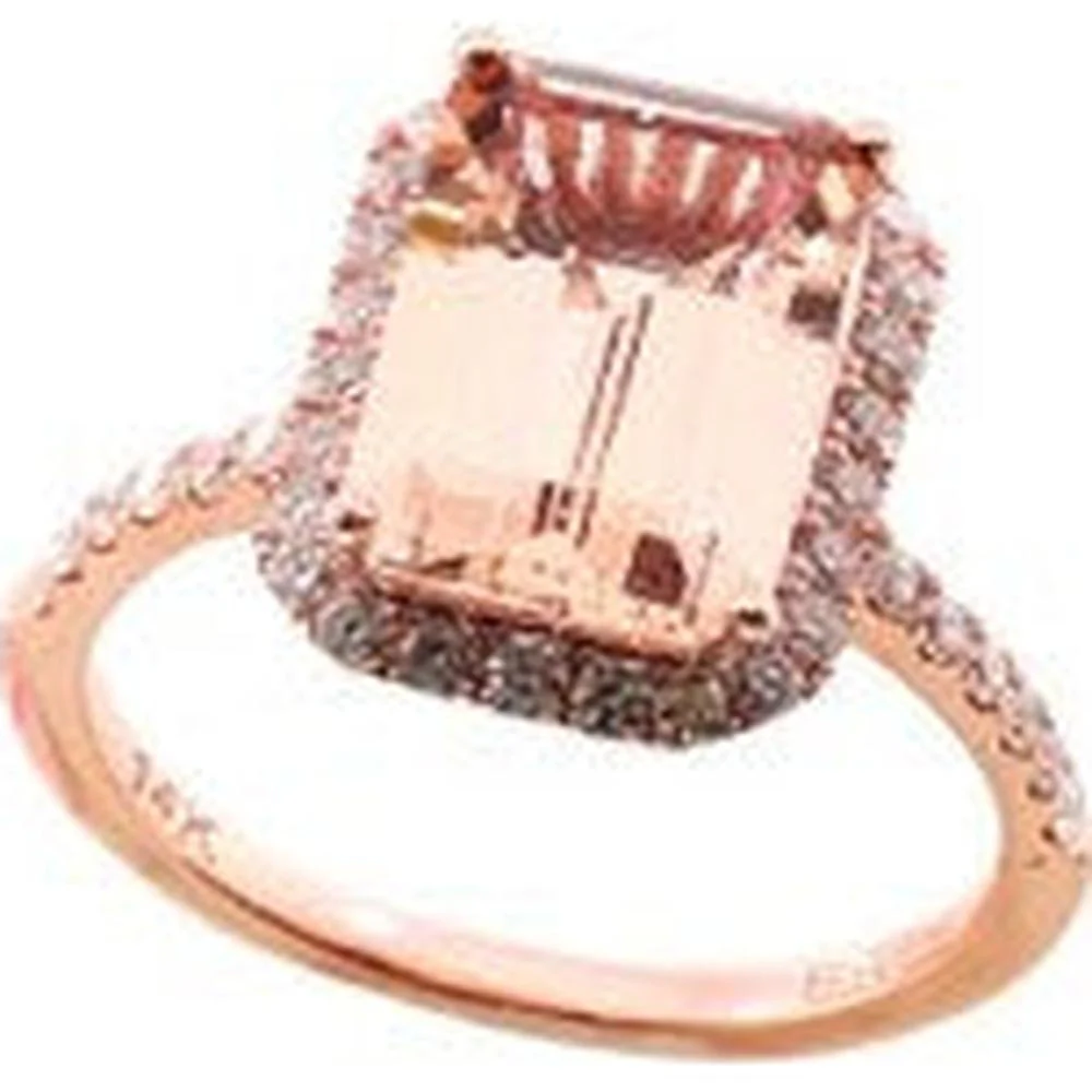 14K Rose Gold EFFY Halo Ring with Emerald - Cut Morganite and Pavé Diamonds - 3.90 Carat Total Morganite Weight, 0.49 Carat Total Diamond Weight