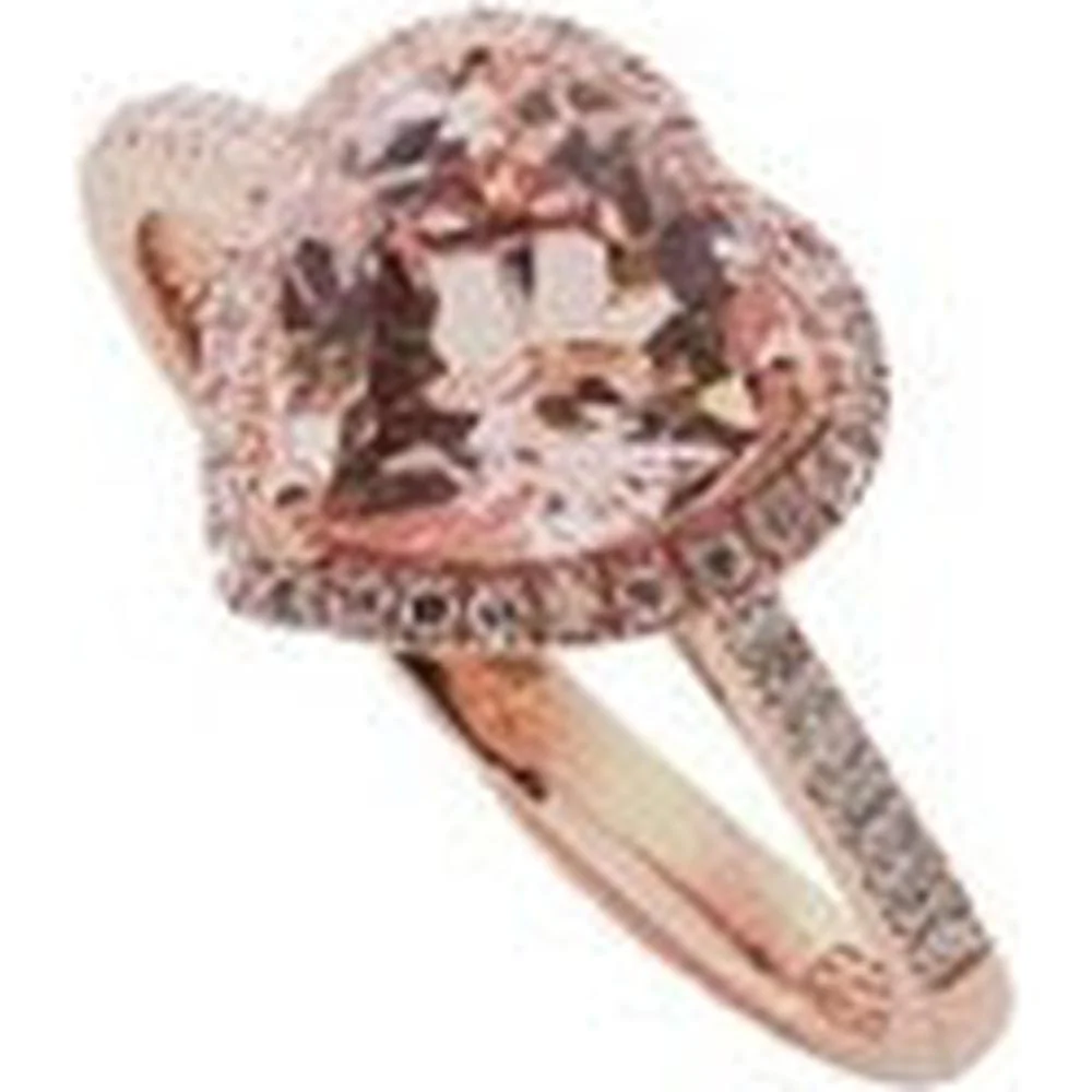 14K Rose Gold EFFY Heart Morganite Halo Ring with Pavé Diamonds - 1.70 Carat Morganite & 0.18 Carat Diamond Weight