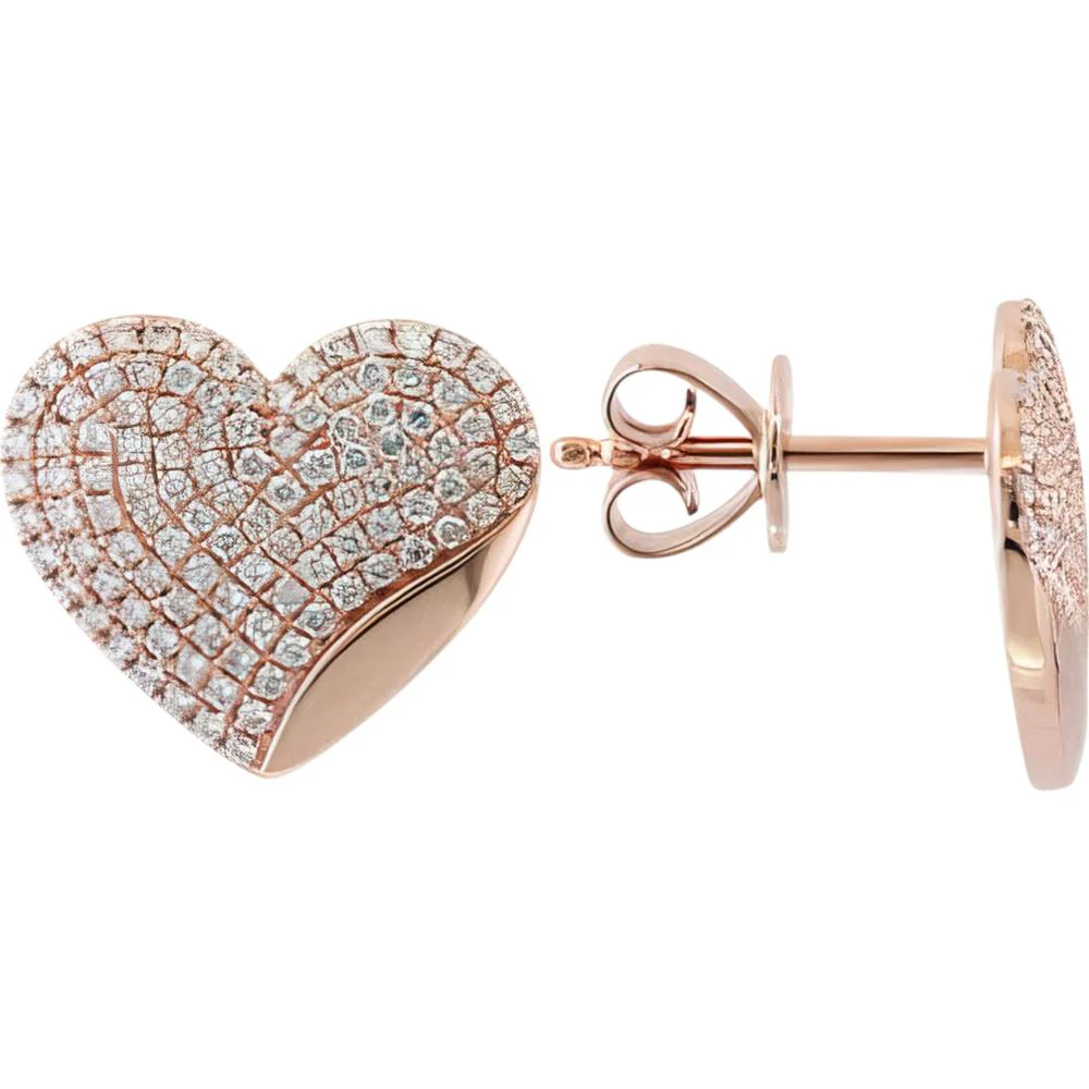 14K Rose Gold EFFY Heart Stud Earrings with Pavé Round Diamonds - 0.60 Carat Total Diamond Weight