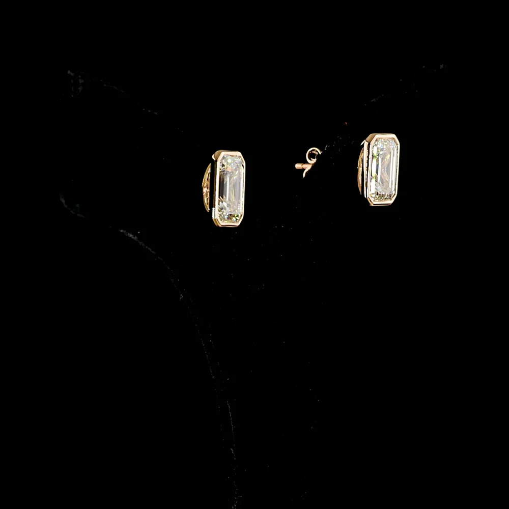 14K Rose Gold Emerald Cut Lab Diamond Stud Earrings in Bezel Setting - 5.08 Carat Total Weight (D VVS2 & E VVS2) - Covaloro Fine Jewelry - Image 3