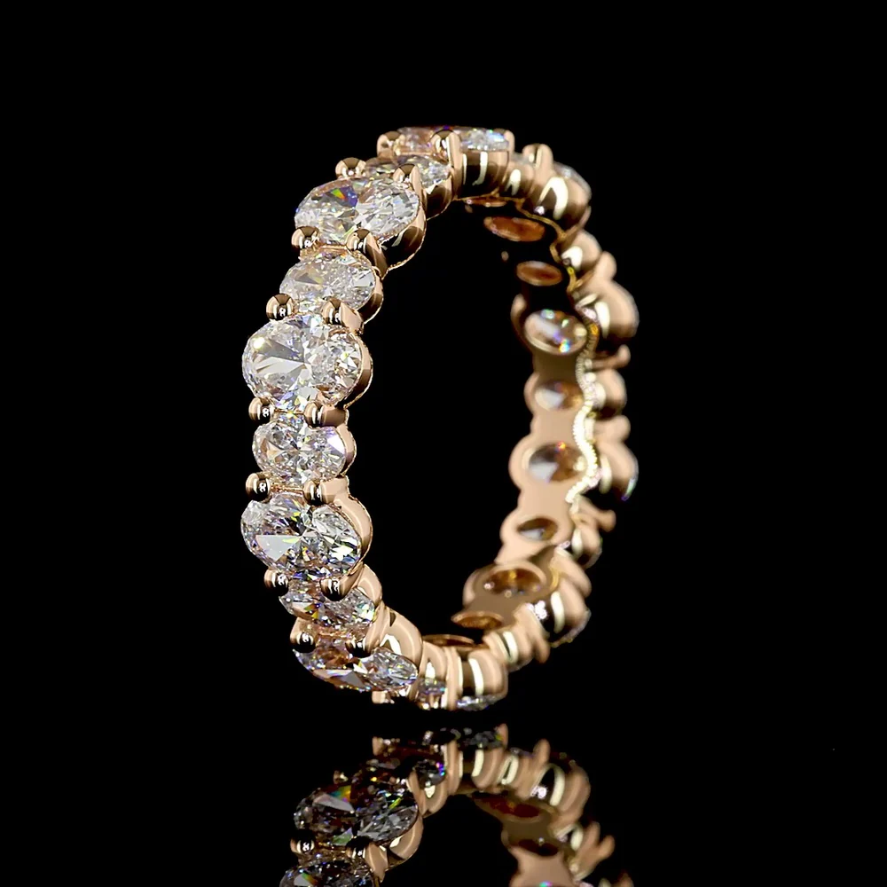14K Rose Gold Eternity Band with Alternating Oval Cut Lab Diamonds - 2.78 Carats Total Diamond Weight, D-E Color VS1 Clarity - Covaloro Fine Jewelry - Image 4