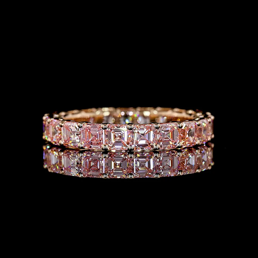 14K Rose Gold Eternity Band with Asscher Cut Fancy Vivid Pink Lab Diamonds - 3.35 Total Carat Weight - Covaloro Fine Jewelry