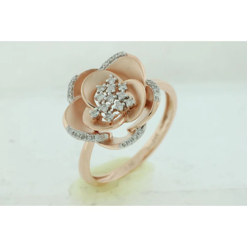 14K Rose Gold Floral Diamond Ring with Prong Set Diamonds - 0.18 Carats Total Diamond Weight - Royal Jewelry