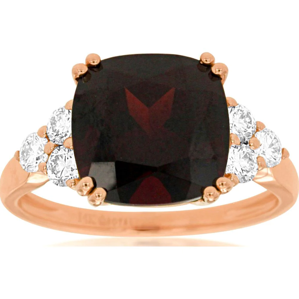 14K Rose Gold Garnet & Diamond Halo Ring - 5.05 Carats Total Gem Weight - Royal Jewelry