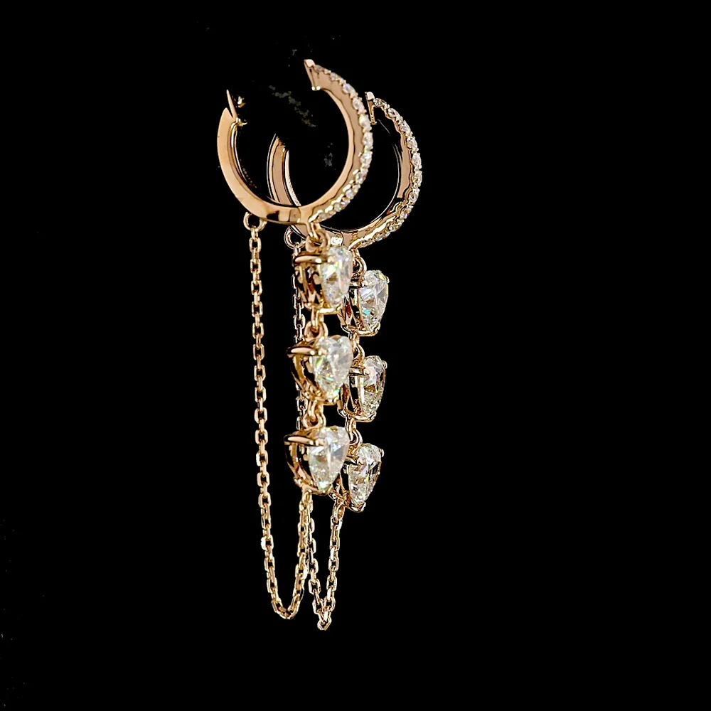 14K Rose Gold Heart Shape Hanging Earrings with Prong Set Lab Diamonds - 3.22 Carat Total Diamond Weight - Covaloro Fine Jewelry - Image 4