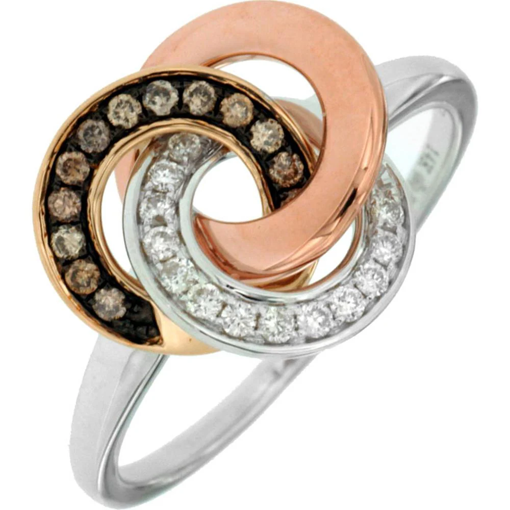 14K Rose Gold Interlocking Diamond Ring with White and Mocha Diamonds - 0.22 Carats Total Diamond Weight - Royal Jewelry
