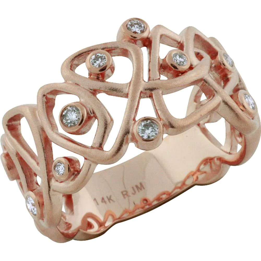 14K Rose Gold Interwoven Diamond Ring with Milgrain Detail - 0.18 Carats Total Diamond Weight - Royal Jewelry