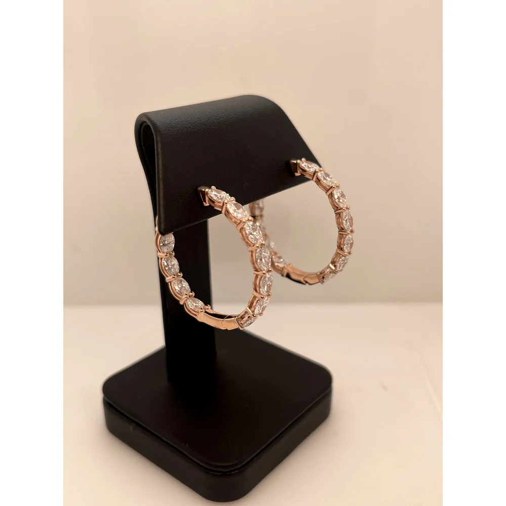 14K Rose Gold Large Hoop Earrings with East-West Set Oval Cut Lab Diamonds - 7.52 Carat Total Weight - Covaloro Fine Jewelry