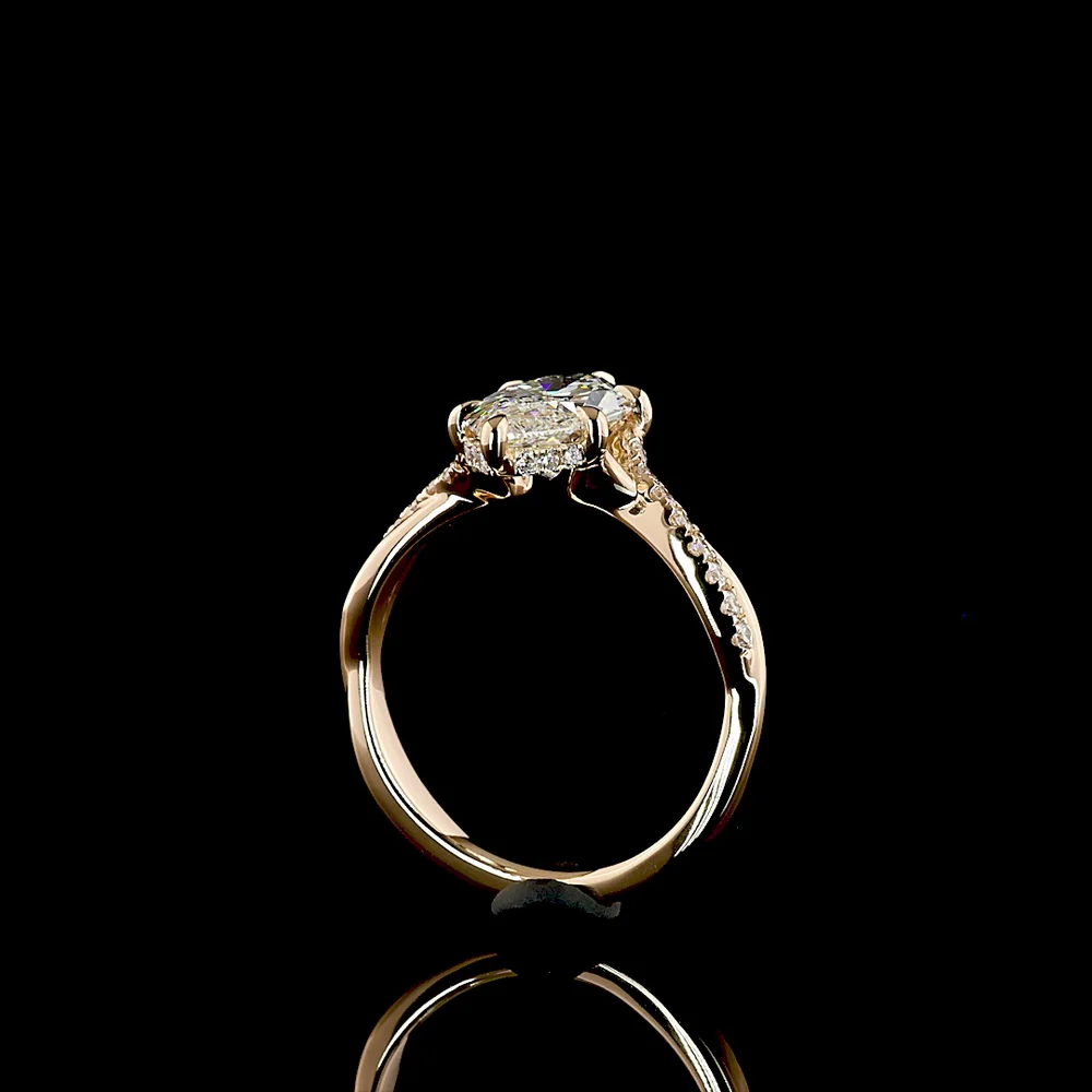 14K Rose Gold Marquise Cut Hidden Halo Ring with Twisted Pave Diamond Shank - 2.41 Carat Total Weight Lab Diamond (E VVS2 Center) - Covaloro Fine Jewelry - Image 3
