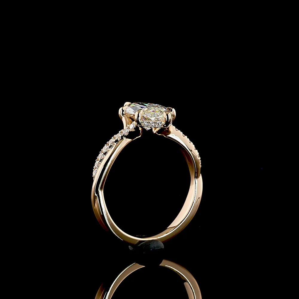 14K Rose Gold Marquise Cut Hidden Halo Ring with Twisted Pave Diamond Shank - 2.41 Carat Total Weight Lab Diamond (E VVS2 Center) - Covaloro Fine Jewelry - Image 4