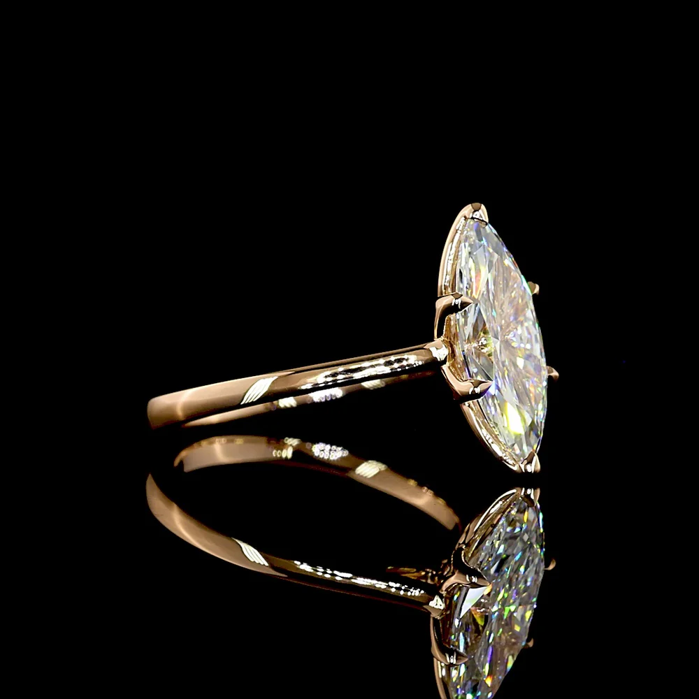 14K Rose Gold Marquise Cut Solitaire Ring with IGI Certified Lab Diamond - 2.51 Carat Total Weight, E-F Color VVS2 Clarity - Covaloro Fine Jewelry - Image 2