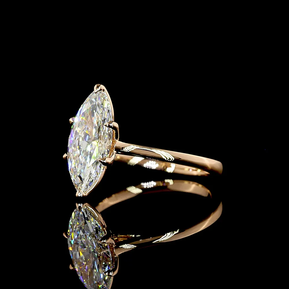 14K Rose Gold Marquise Cut Solitaire Ring with IGI Certified Lab Diamond - 2.51 Carat Total Weight, E-F Color VVS2 Clarity - Covaloro Fine Jewelry - Image 3