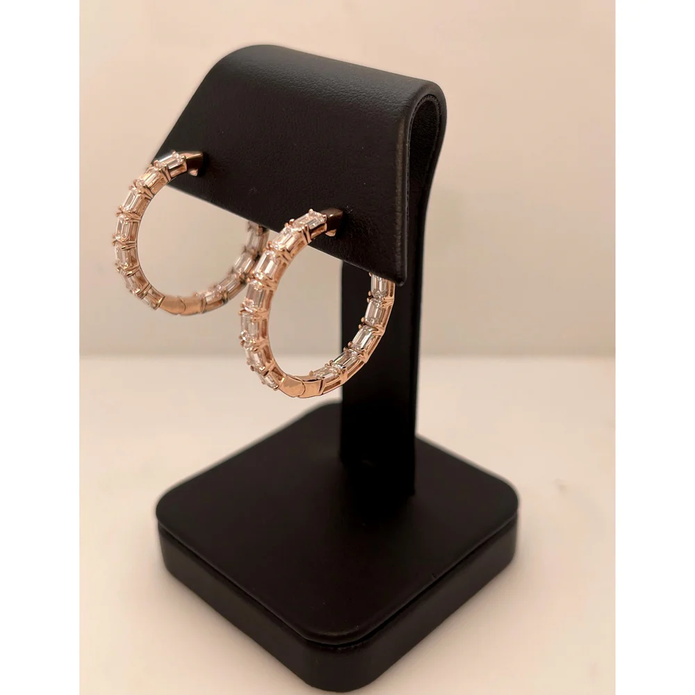 14K Rose Gold Medium Hoop Earrings with East-West Set Emerald Cut Lab Diamonds - 5.41 Carats Total Diamond Weight - Covaloro Fine Jewelry