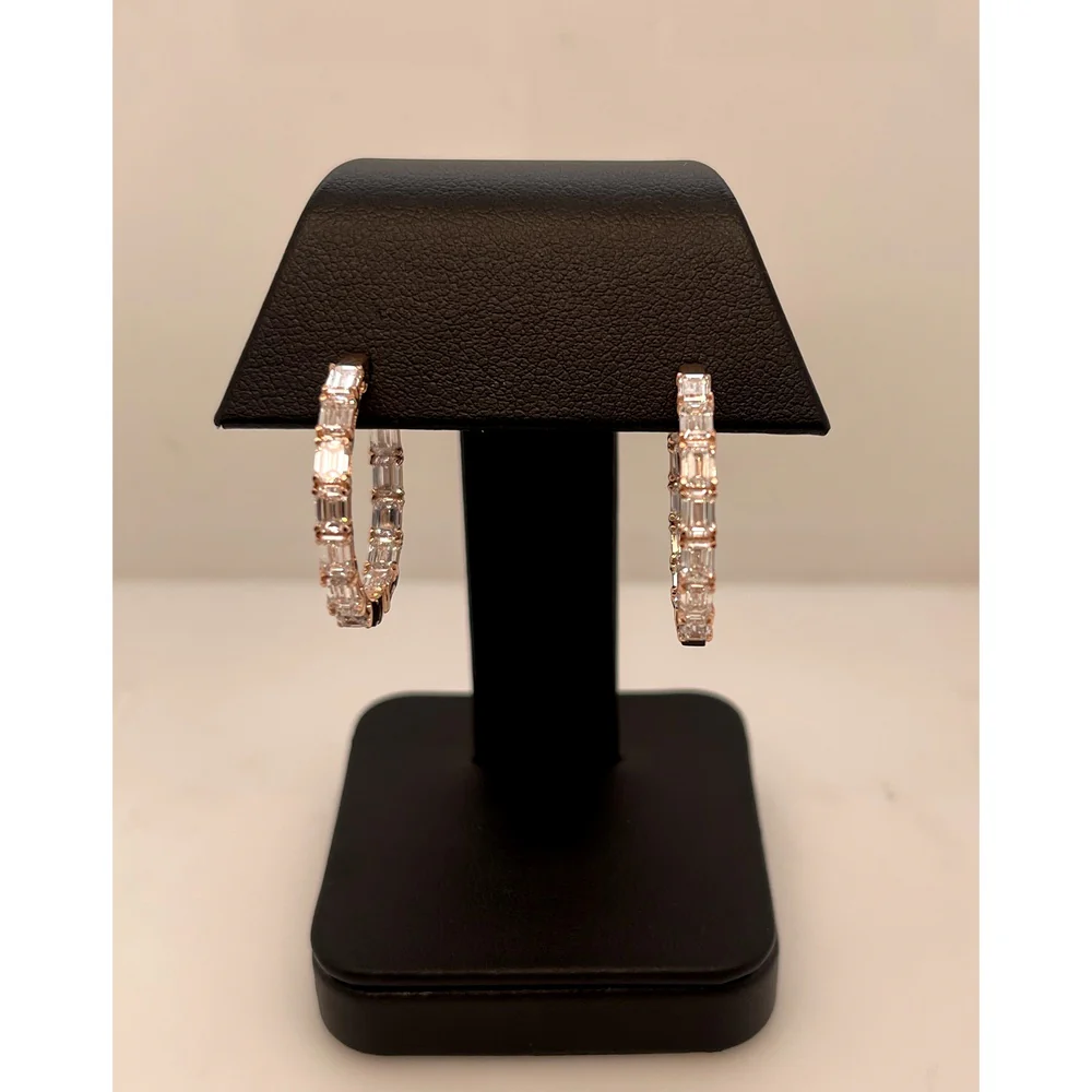 14K Rose Gold Medium Hoop Earrings with East-West Set Emerald Cut Lab Diamonds - 5.41 Carats Total Diamond Weight - Covaloro Fine Jewelry - Image 2