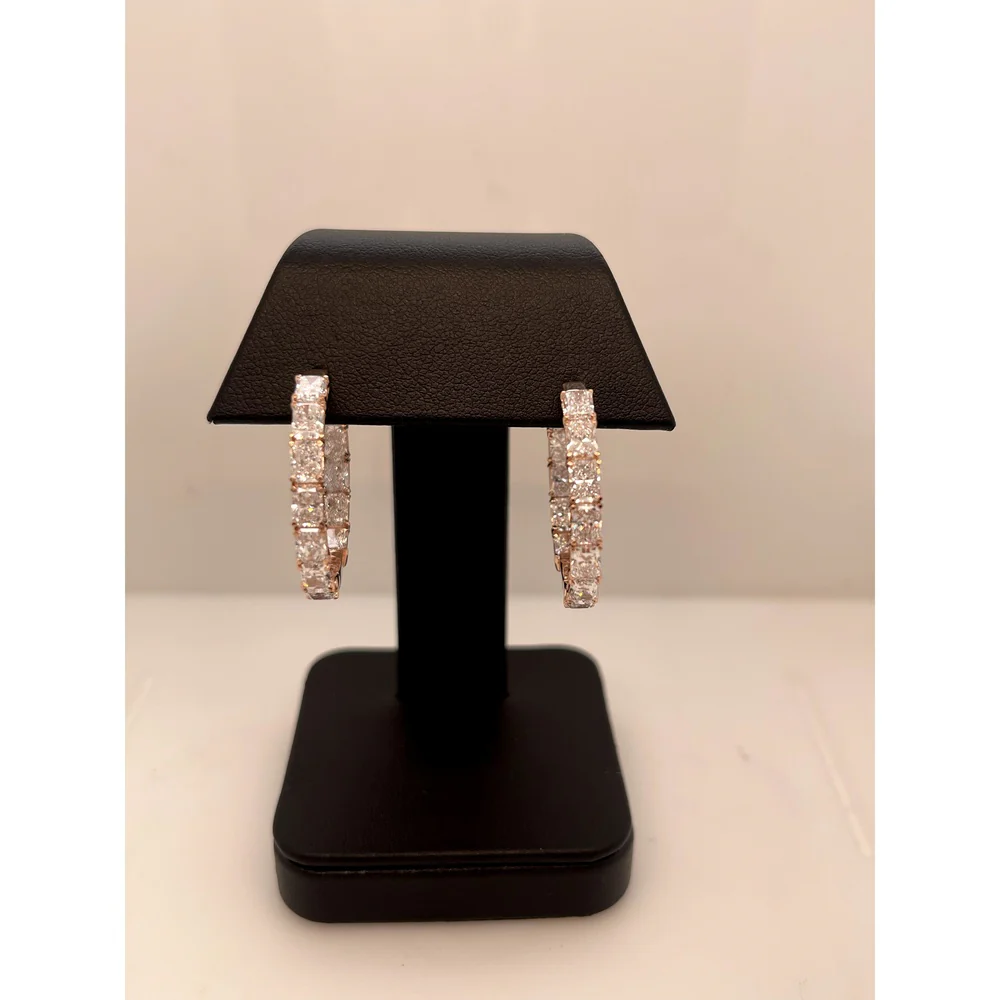 14K Rose Gold Medium Hoop Earrings with East-West Set Radiant Cut Lab Diamonds - 5.53 Carats Total Diamond Weight - Covaloro Fine Jewelry
