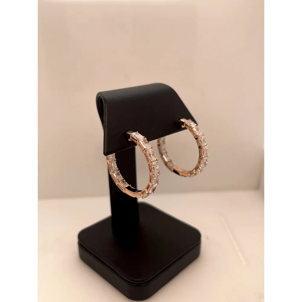 14K Rose Gold Medium Hoop Earrings with East-West Set Radiant Cut Lab Diamonds - 5.53 Carats Total Diamond Weight - Covaloro Fine Jewelry - Image 2