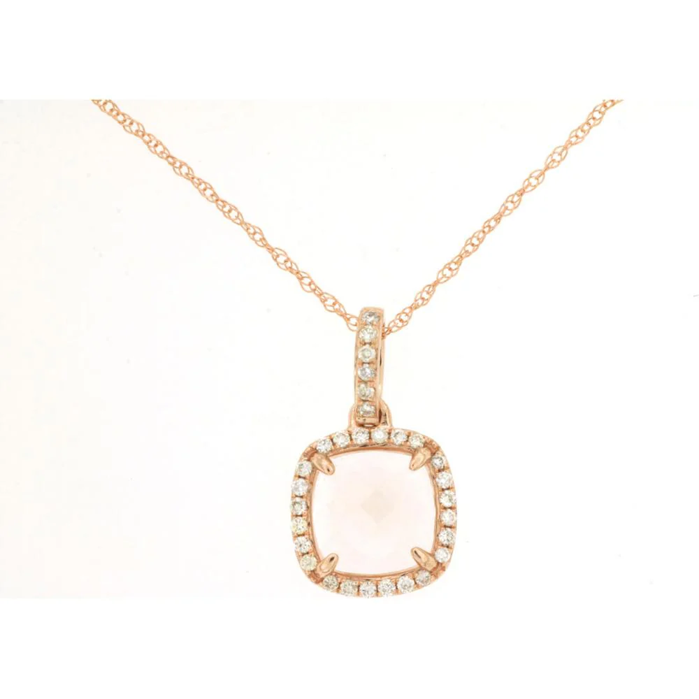 14K Rose Gold Morganite & Diamond Pendant - 1.42 Carats Total Weight - Royal Jewelry