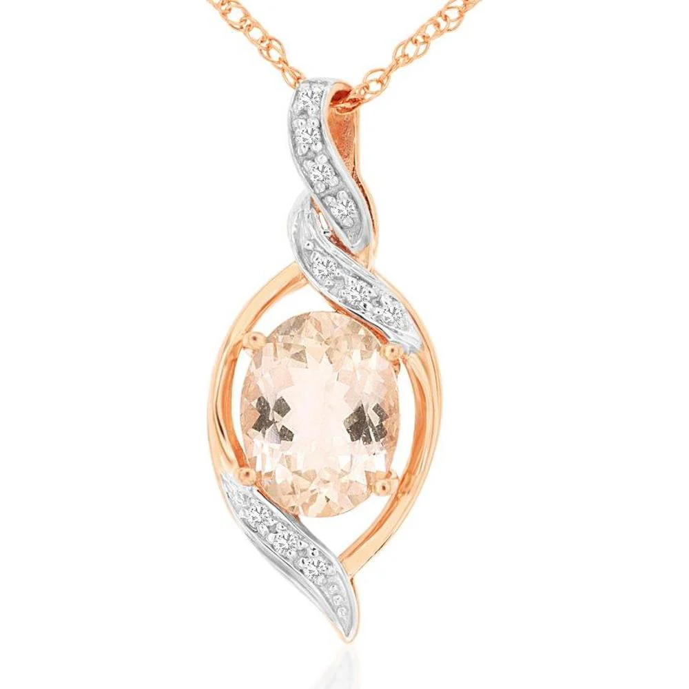 14K Rose Gold Morganite & Diamond Pendant - 1.60 Carats Morganite, 0.08 Carats Diamond - Royal Jewelry