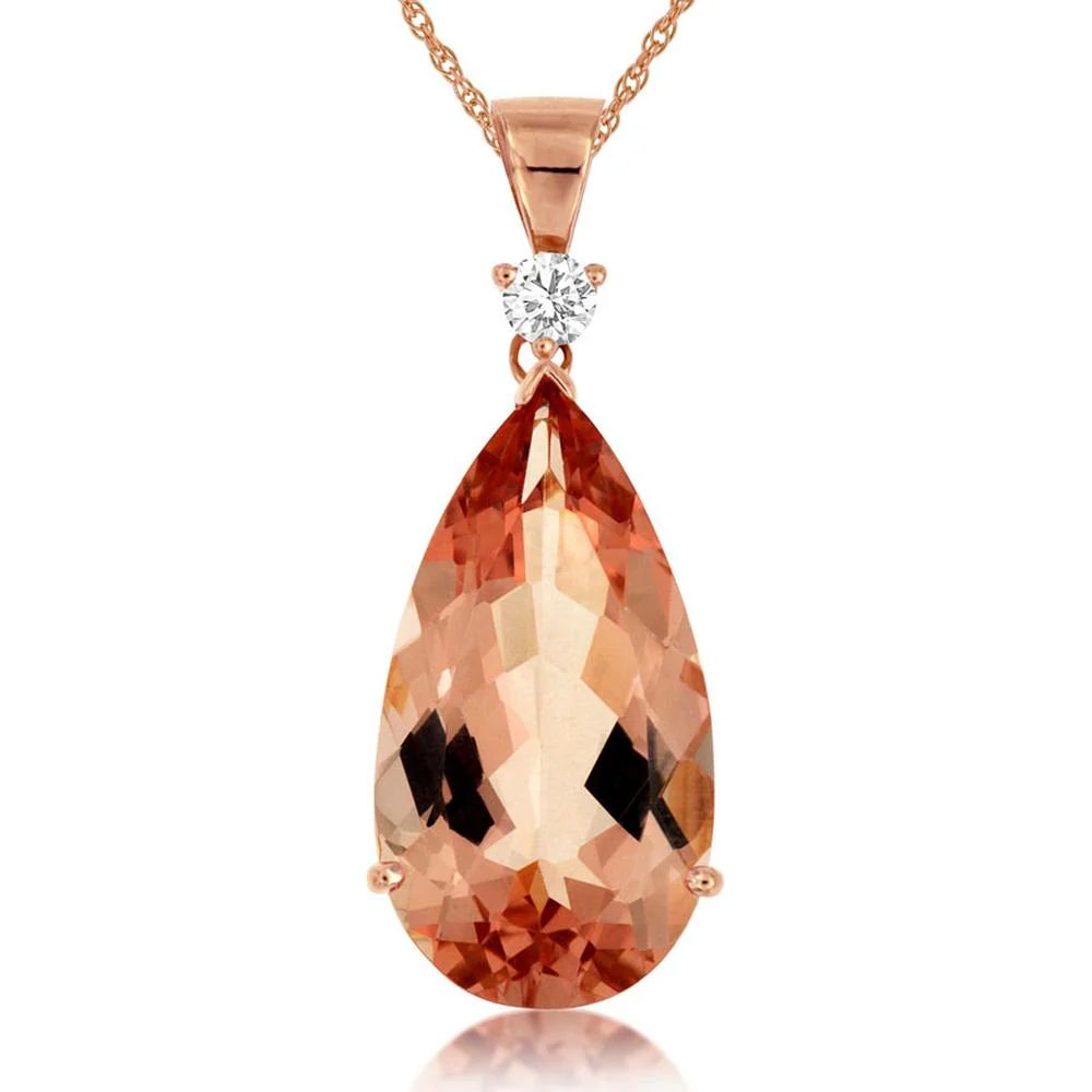 14K Rose Gold Morganite & Diamond Pendant - 12.50 Carats Morganite & 0.19 Carats Diamond - Royal Jewelry