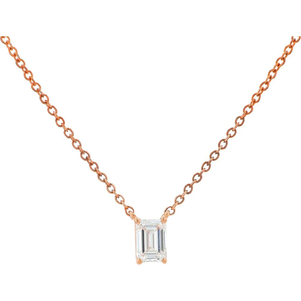 14K Rose Gold Necklace with 0.33 Carat Lab Grown Emerald Cut Diamond Pendant