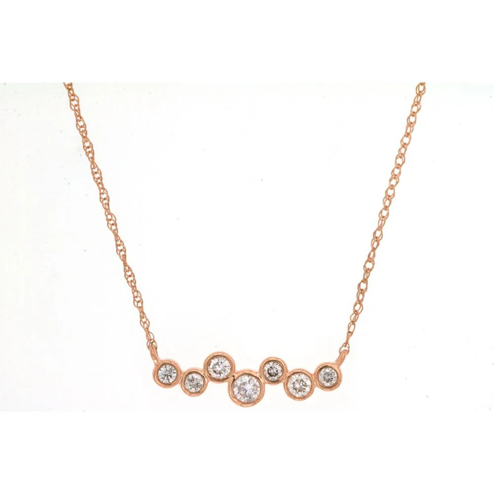 14K Rose Gold Necklace with Bezel Set Diamonds - 0.20 Carats Total Diamond Weight - Royal Jewelry