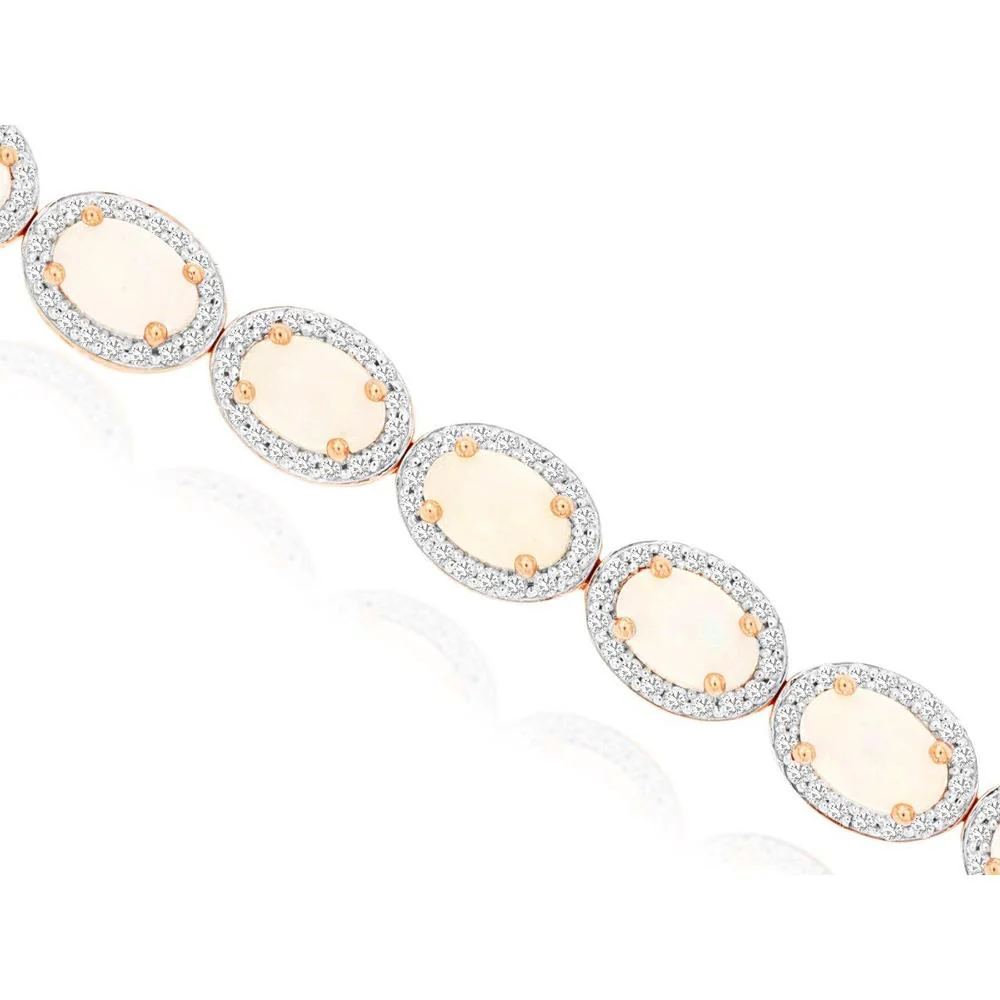14K Rose Gold Opal & Diamond Bracelet - 6 Carats Opal & 1.4 Carats Total Diamond Weight - Royal Jewelry