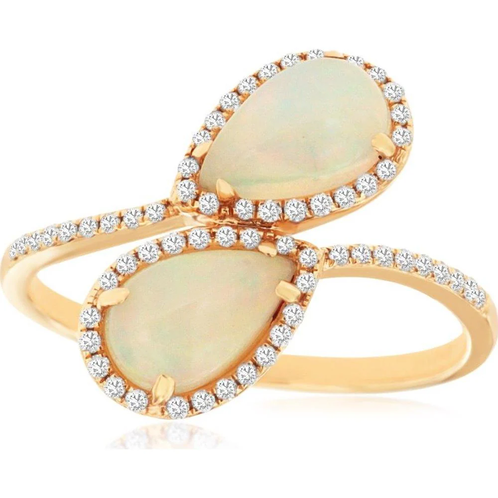14K Rose Gold Opal & Diamond Ring with Halo - 1.01 Carats Total Carat Weight - Royal Jewelry